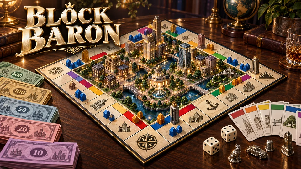 Block Baron game board and pieces