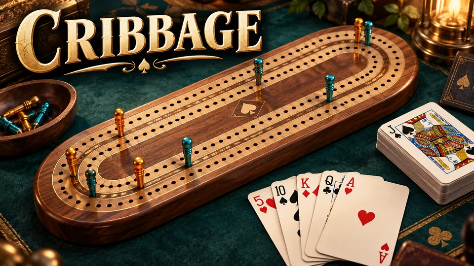 Cribbage game board and pieces